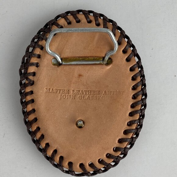 VTG Belt Buckle Master Leather Artist John Glassford Oval Tooled Native Horse - Picture 7 of 7